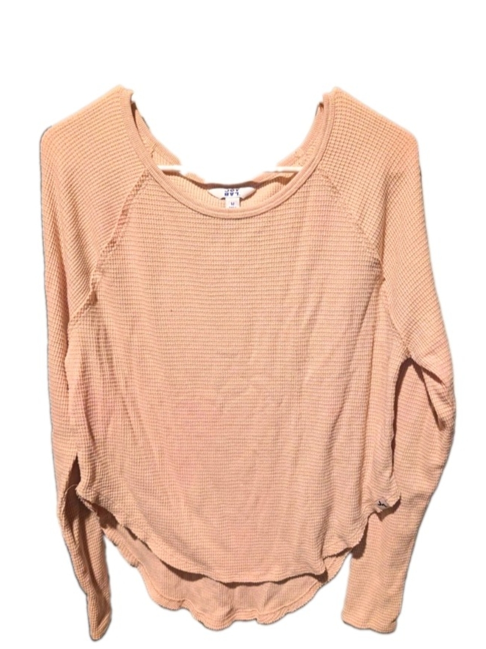 JoyLab Women's Beige Waffle Knit Long Sleeve Crew Neck Raglan Top Size M